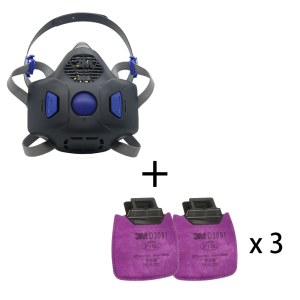 [優惠套裝] 3M™ HF-802SD 半面罩式呼吸防護面具 + D3091 P100 顆粒物過濾棉 x3 Secure Click™ HF-802SD HF-800SD 系列