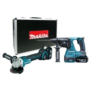 Makita 牧田 - 雙機套裝 - 18V 油壓鑽 DHR242 + 4吋磨機 DGA404 COMBO - DLX2161TX藍色
