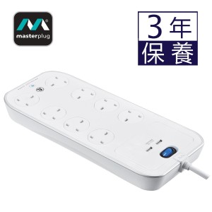 Masterplug - 2位 USB 3.1A 及 8位X13A 防雷拖板 SRGSU83PW