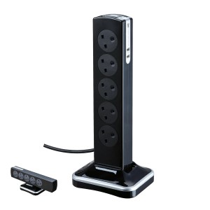 Masterplug 直立拖板 13A 十位插座拖板連兩位USB充電 SRGTOWSU103PB